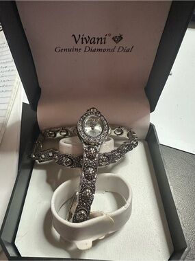 Vivani Silver Floral Diamond Dial Ladies Bracelet Watch